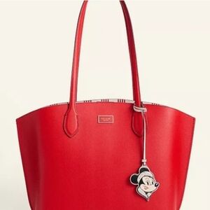 Kate Spade Red Leather Tote with Minnie Mouse Charm